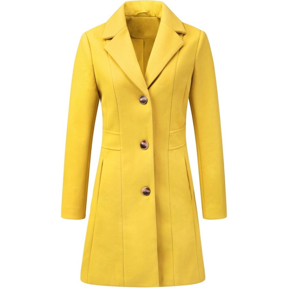 ✨Women's Yellow Trench Coats Single Breasted Long Outerwear Mid-Long Winter Coat